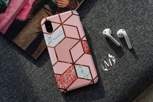 TM011 - Pink Geometric - Marble Mobile Case