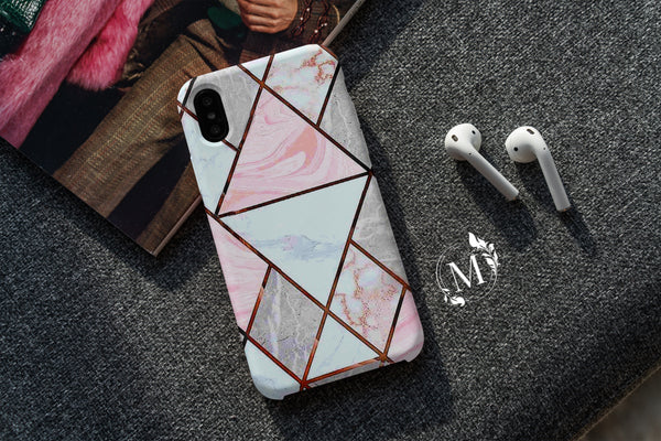 TM017 - Pink Geometric - Marble Mobile Case