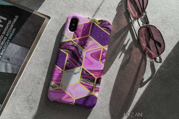 TM021 - Pink Geometric - Marble Mobile Case