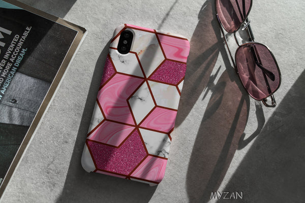 TM025 - Pink Geometric - Marble Mobile Case