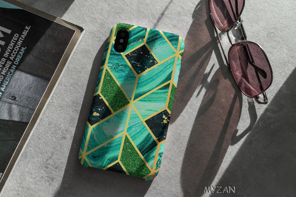 TM028 - Green Geometric - Marble Mobile Case