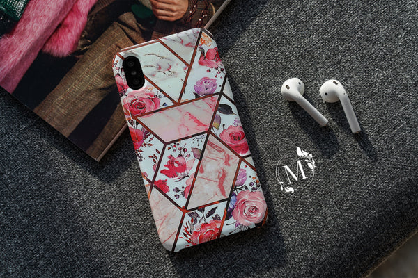 TM002 - Floral Geometric - Marble Mobile Case