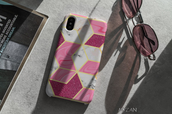 TM029 - Pink Geometric - Marble Mobile Case