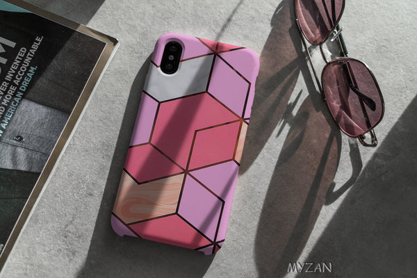 TM030 - Pink Geometric - Marble Mobile Case