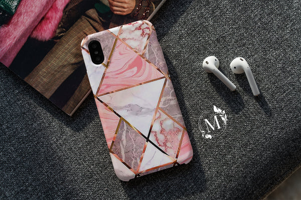 TM003 - Pink Geometric - Marble Mobile Case