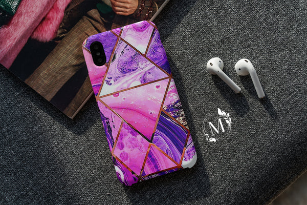 TM004 - Pink Geometric - Marble Mobile Case