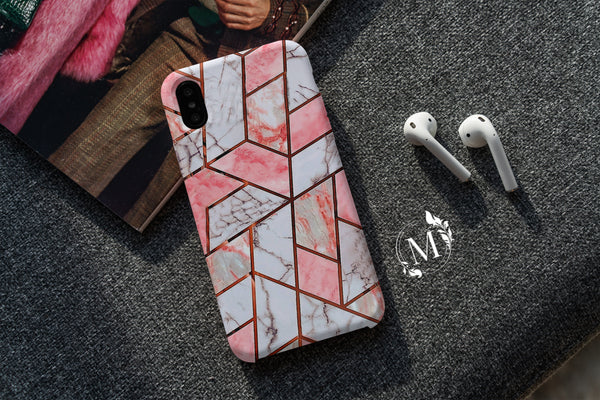 TM006 - Pink Geometric - Marble Mobile Case