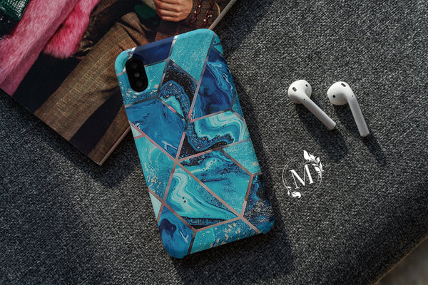 TM007 - Blue Geometric - Marble Mobile Case