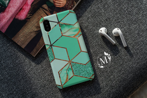 TM009 - Green Geometric - Marble Mobile Case