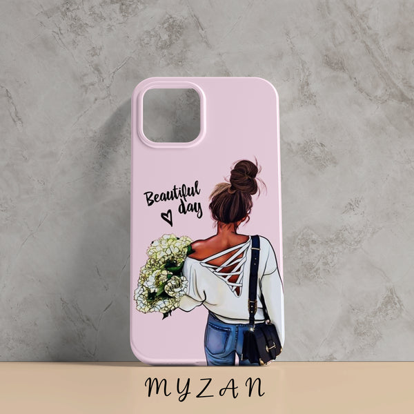 AC146 - Girl Holding Flowers - Aesthetic Girl Mobile Case