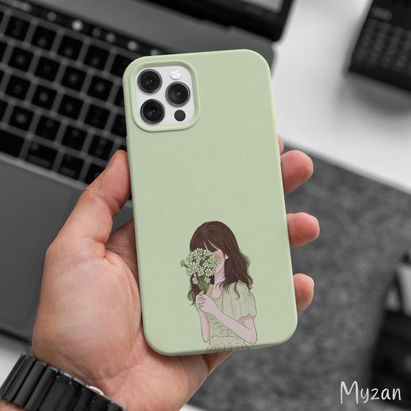 AC446 - Girl Holding Flowers - Aesthetic Girl Mobile Case