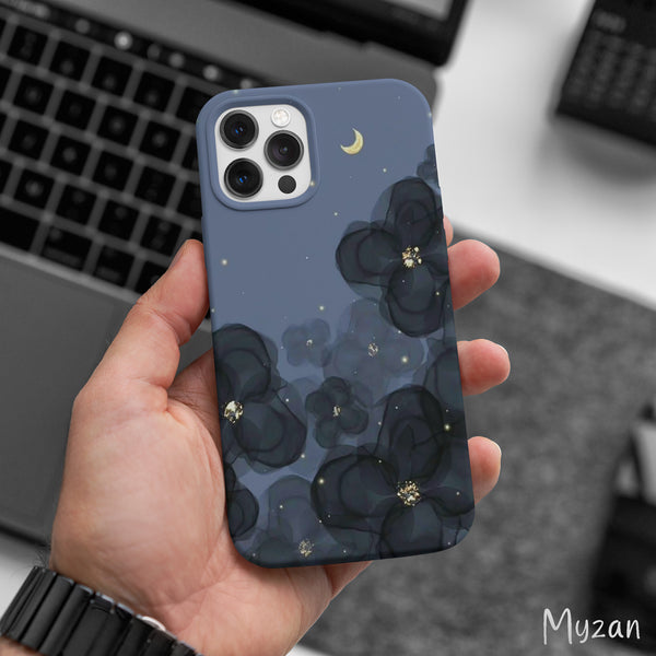 AC470 - Black Sparkle Flower - Aesthetic Mobile Case