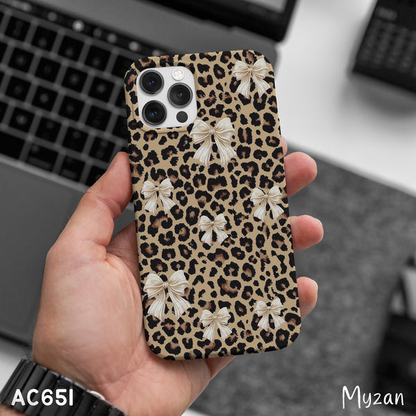 AC651 - Cheetah Leopard With White Bows - Aesthetic Phone Case