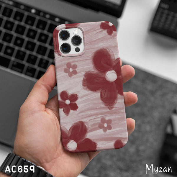 AC659 - Abstract Maroon Floral - Aesthetic Phone Case