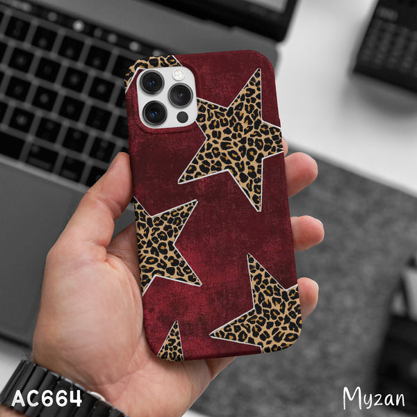 AC664 - Deep Wine Red Leopard Stars - Aesthetic Phone Case