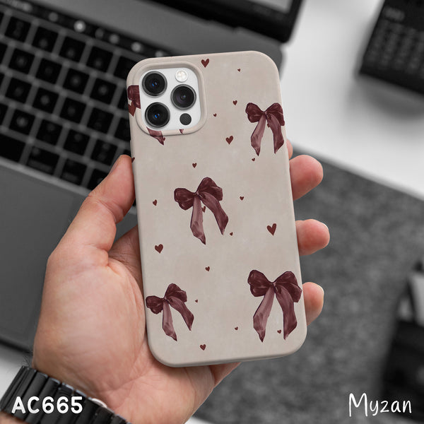 AC665 - Maroon Ribbon Bows & Hearts - Aesthetic Phone Case