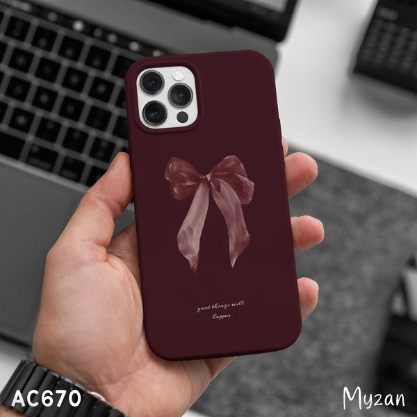 AC670 - Minimalist Maroon Ribbon Bow - Aesthetic Phone Case