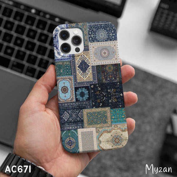AC671 - Aesthetic Blue & Teal Mosaic Carpet Pattern - Prsian Phone Case