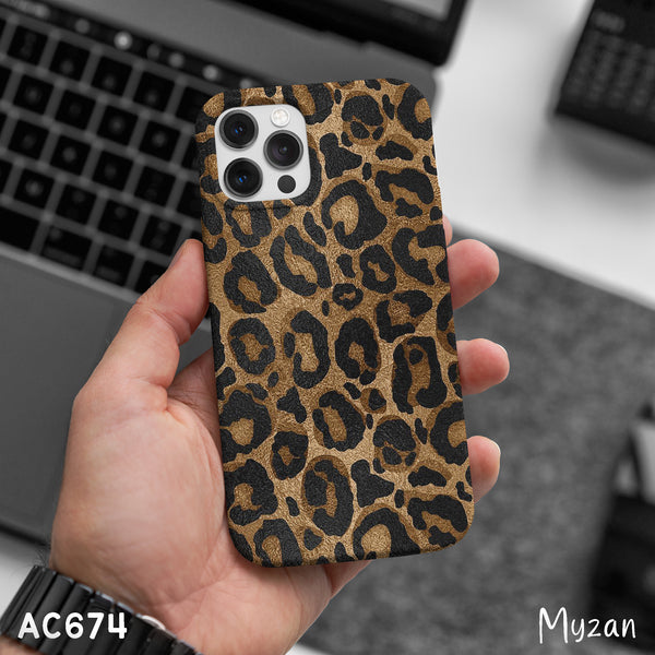 AC674 - Textured Golden Leopard Print - Aesthetic Phone Case