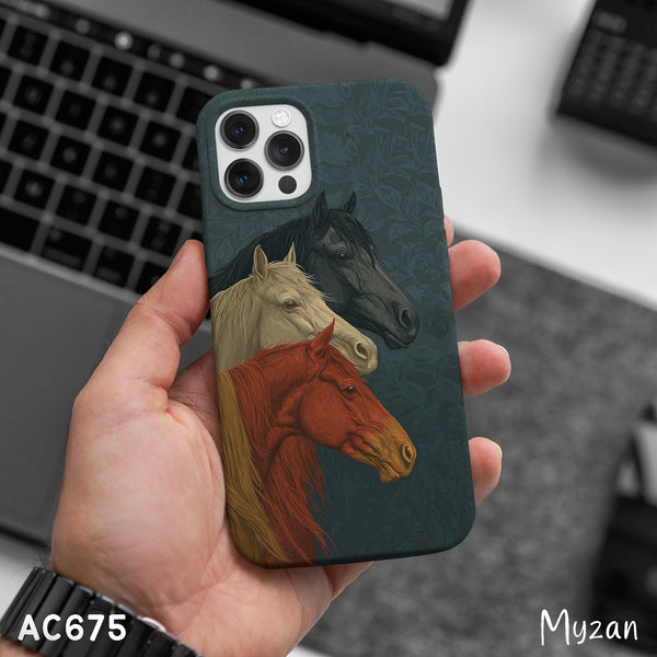 AC675 - Aesthetic Three Horses Illustration - Prsian Phone Case