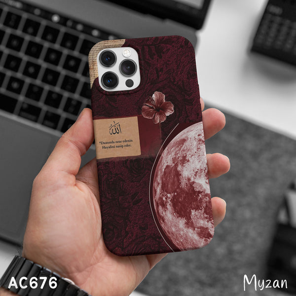AC676 - Aesthetic Maroon Moon & Flower Collage - Prsian Phone Case