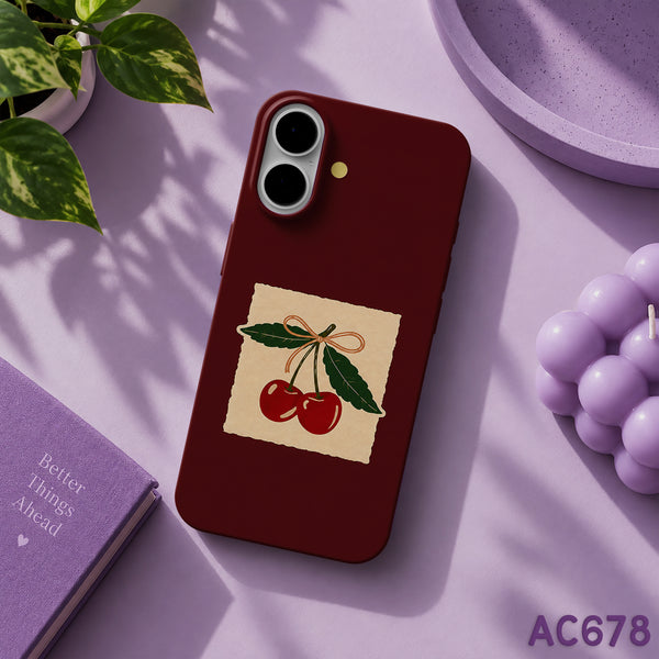 AC678 - Maroon Vintage Cherry Stamp - Aesthetic Phone Case