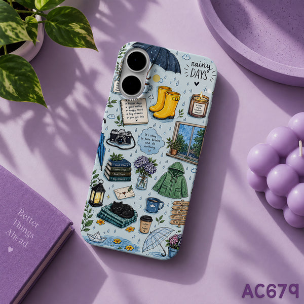 AC679 - Rainy Days Cozy Doodle Art - Aesthetic Phone Case