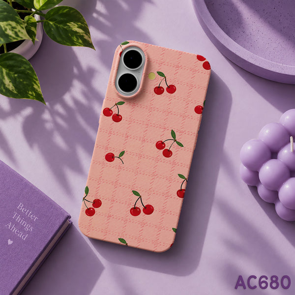AC680 - Pink Plaid Cherry Pattern - Aesthetic Phone Case