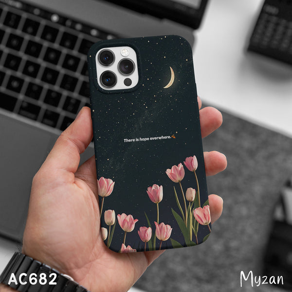 AC682 - Midnight Sky Pink Tulip Pattern - Floral Phone Case