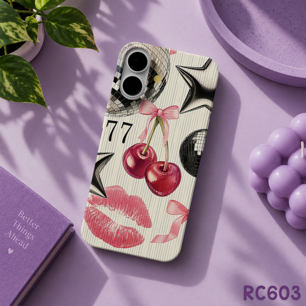 RC603 - Disco Cherry Lips & Pink Ribbon - Aesthetic Phone Case
