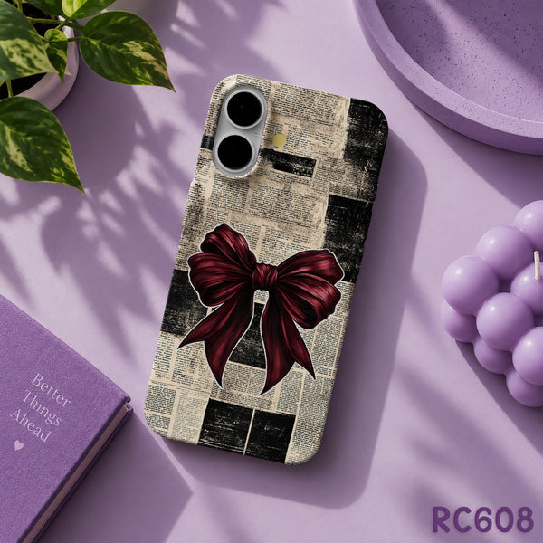 RC608 - Vintage Newspaper & Maroon Ribbon - Aesthetic Phone Case