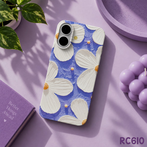 RC610 - White Floral Blue Background - Aesthetic Phone Case